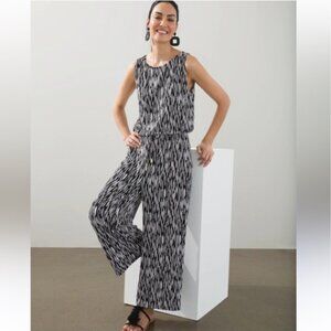 Chico's Travelers Black/White Printed Cropped Jumpsuit Sz: 1
